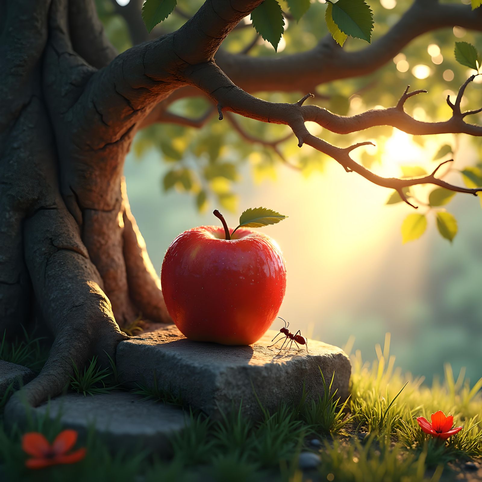 Rotting Apple Under Tree, Detailed Matte Painting