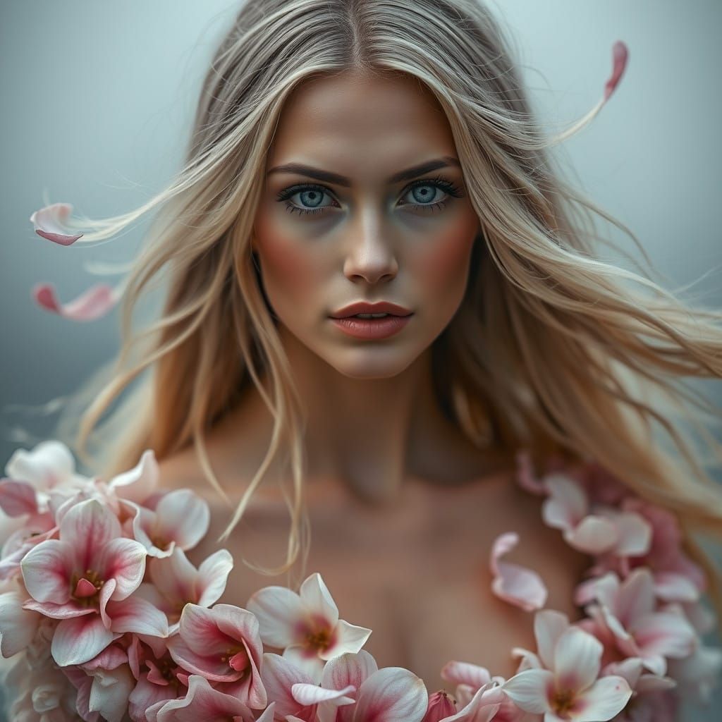 Exquisite Pastel Goddess in Floral Gown