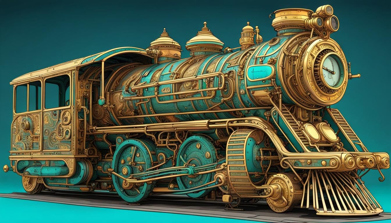 Steampunk Time Machine by Moebius: Gold and Teal