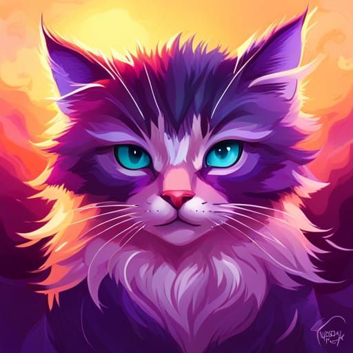 Purple Kitten in Fantasy Sky, Hyperdetailed Concept Art