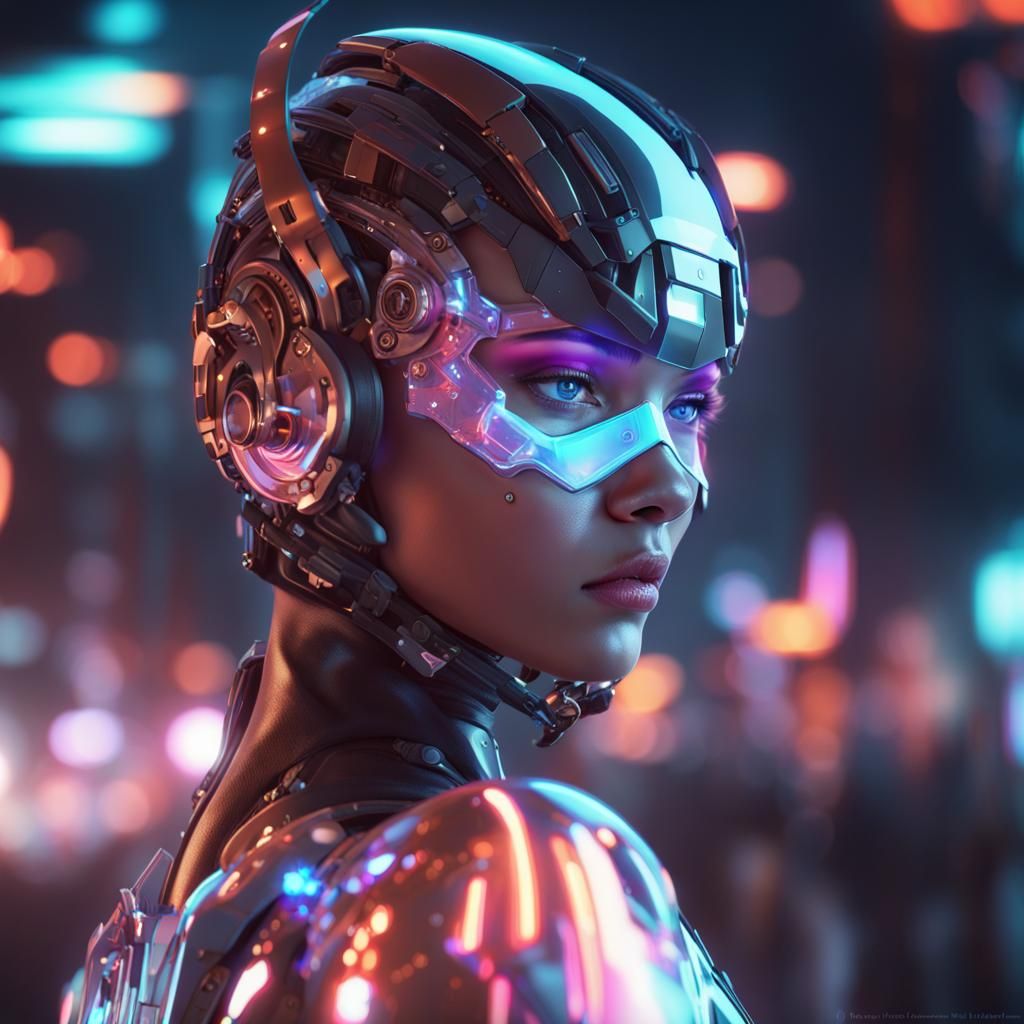 Holographic Cyborg Assassin in Aetherpunk Style