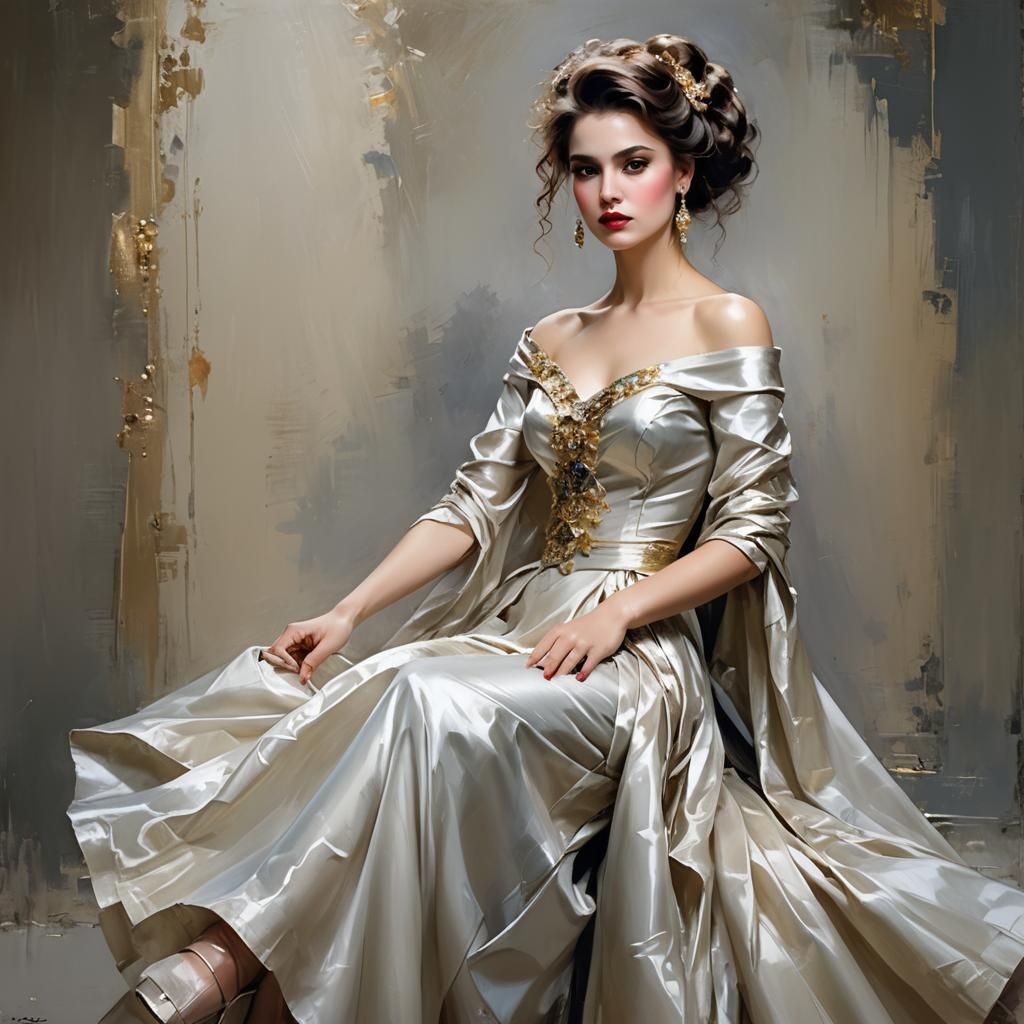 Elegant Portrait of a Beautiful Woman in Digital Painting St...
