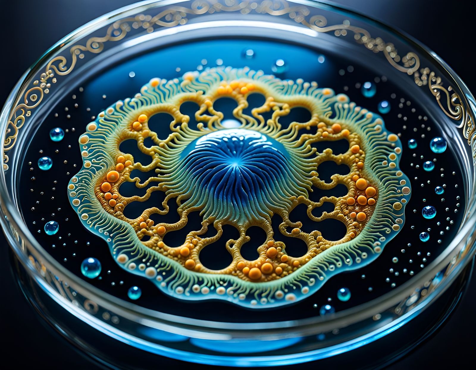 Amoeba Portrait in Petri Dish, Klimt-Inspired Style