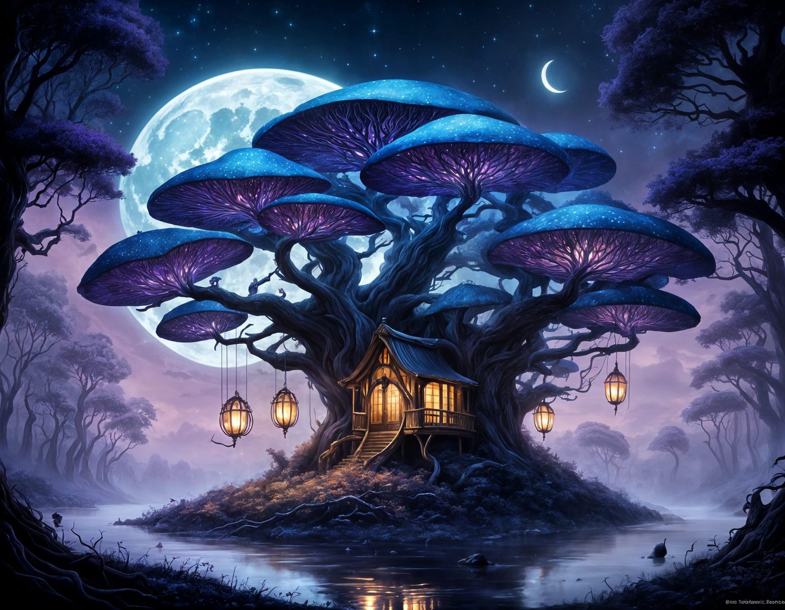 Mystical Forest Under Celestial Moonlight