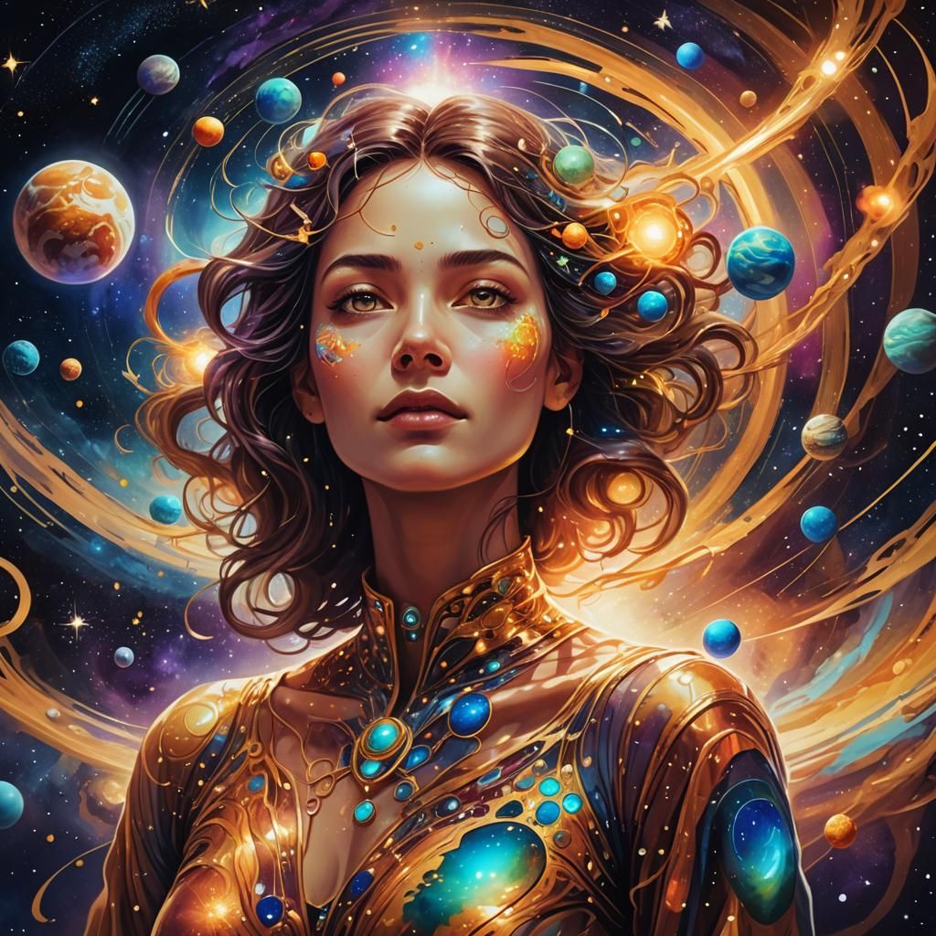 Cosmic Motherhood: A Surreal, Mystical Illustration