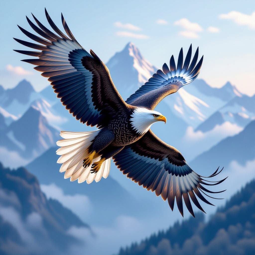 Celtic Eagle Soaring Above Misty Mountains