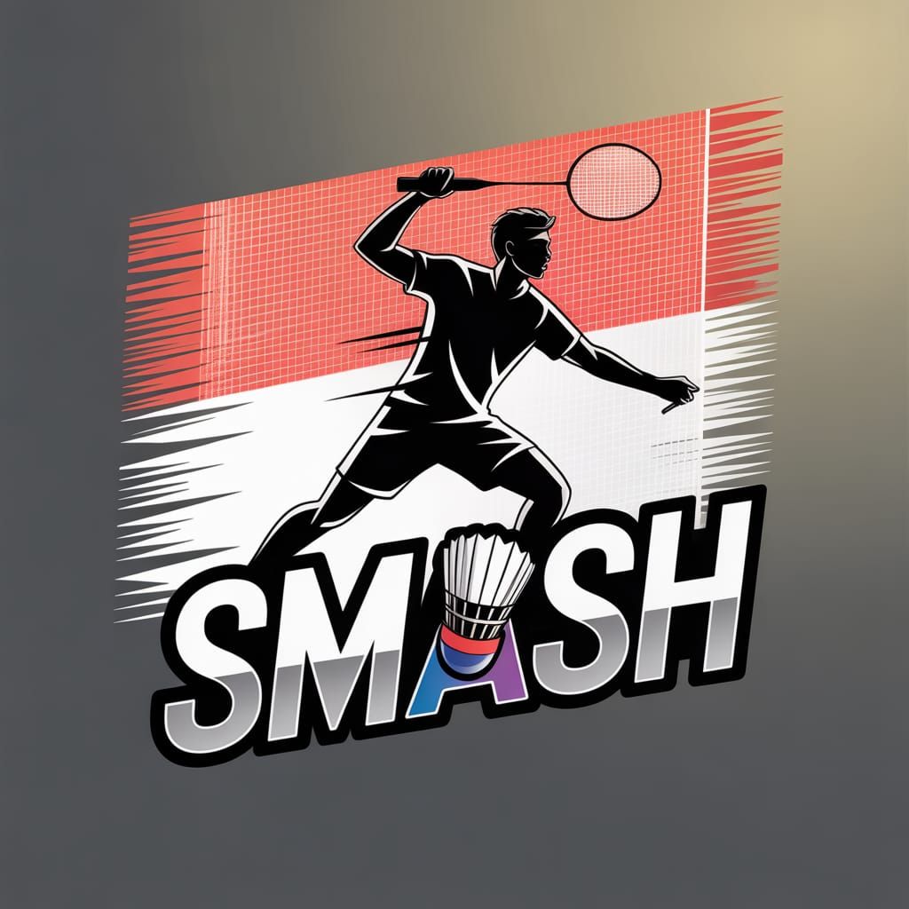 Dynamic Badminton Player Logo in Red & White