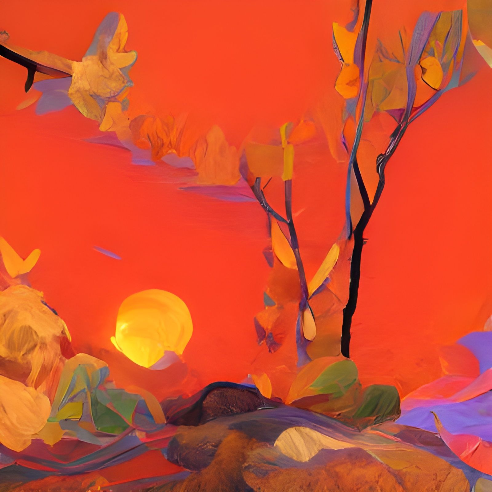 Autumn Night in Aspen Grove: Impasto Gouache Painting
