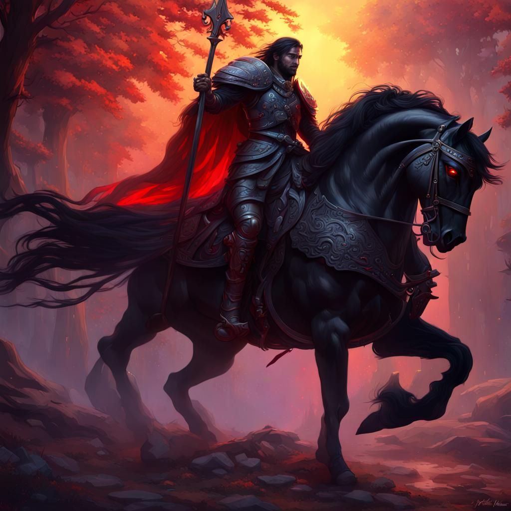 Saint George on Black Horse: Dark Fantasy Art
