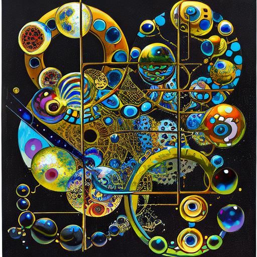 Surreal Abstract Painting with Pearls and Glass