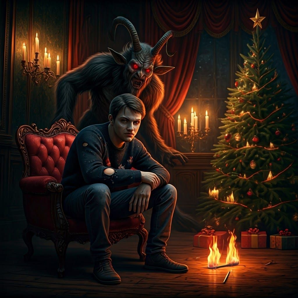 Sinister Portrait of a Scornful Young Man in a Haunted Chris...