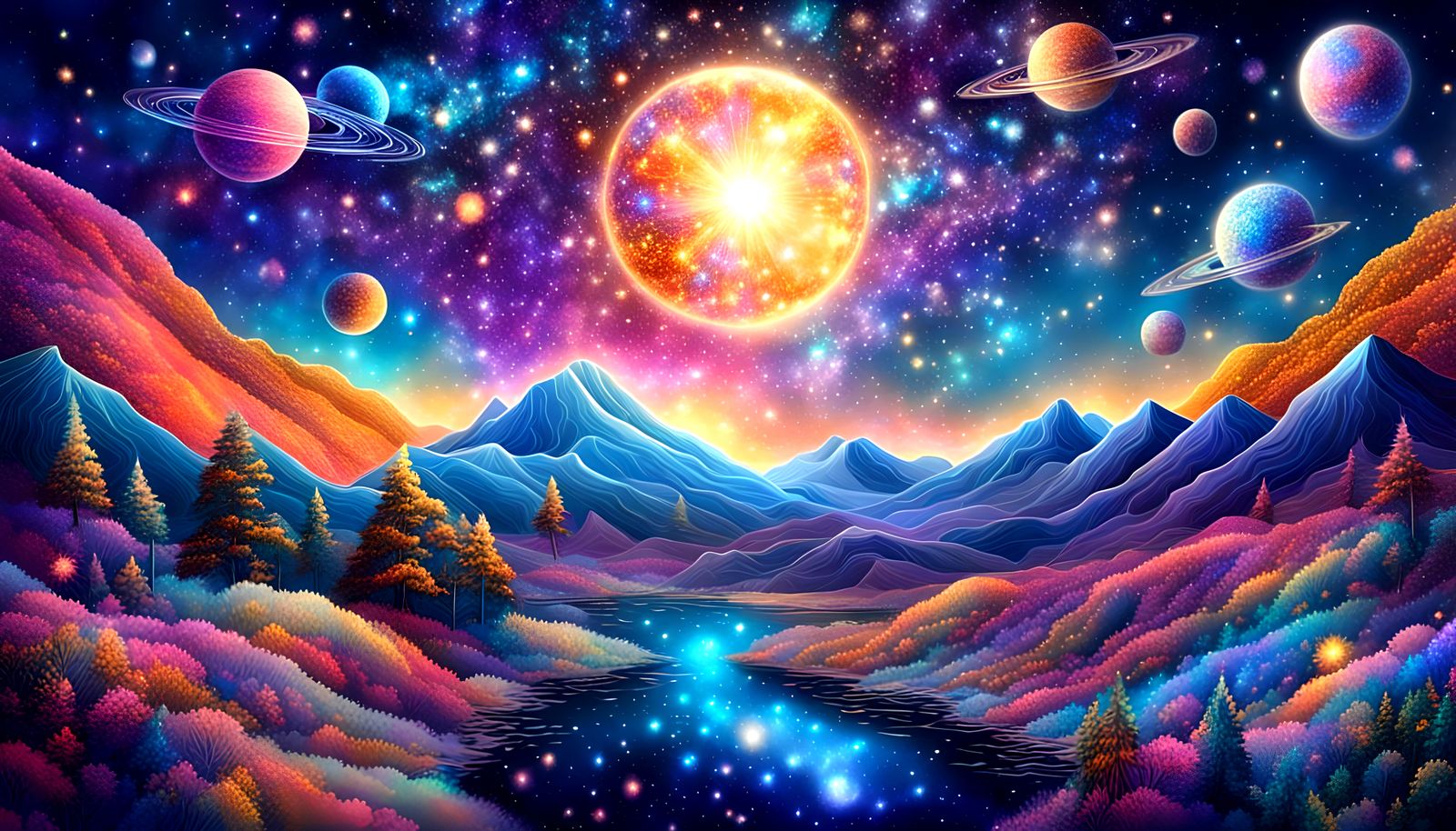 Holographic Cosmic Illustration in Mixed Media