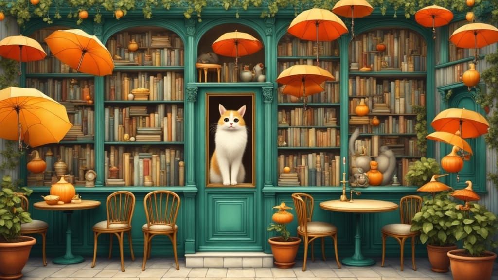 Charming Paris Bookstore in Impressionist Pop Surreal Style
