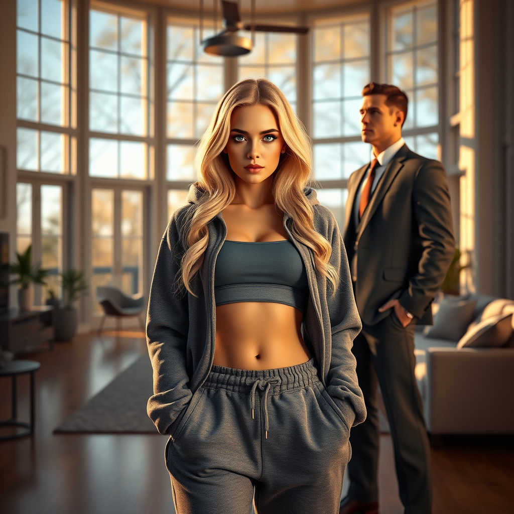 Blonde Woman in Sunlit Room, Photorealistic Fantasy Art