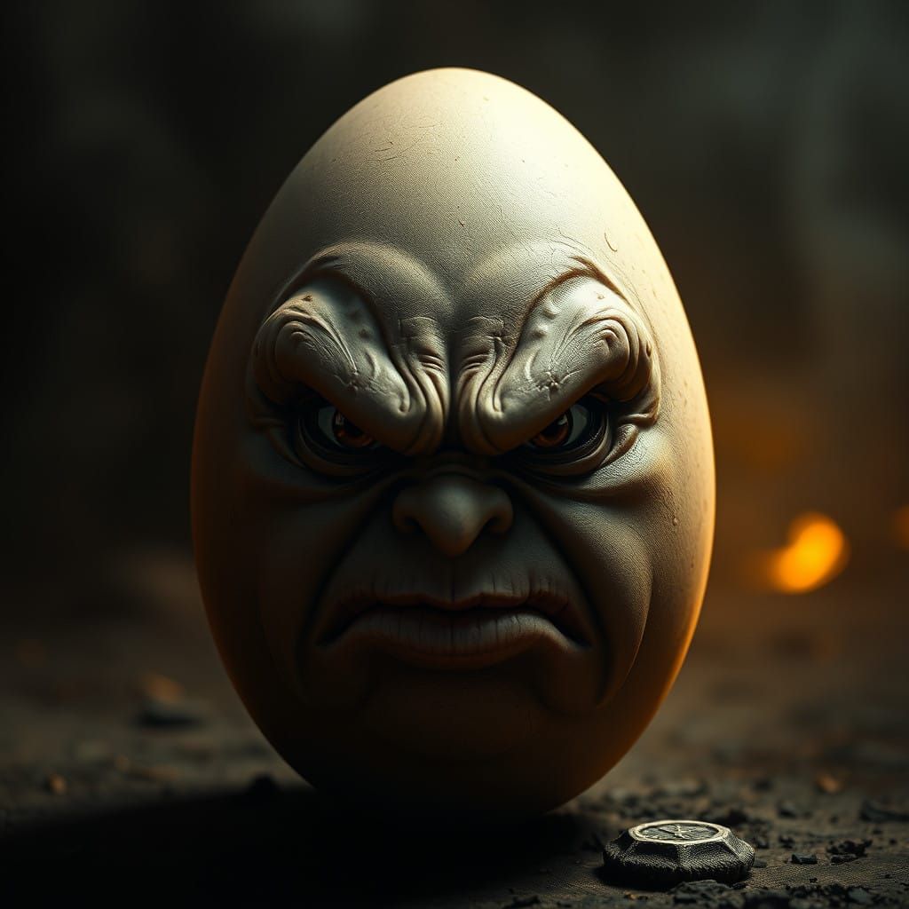 Hyperrealistic Portrait of an Indignant Egg
