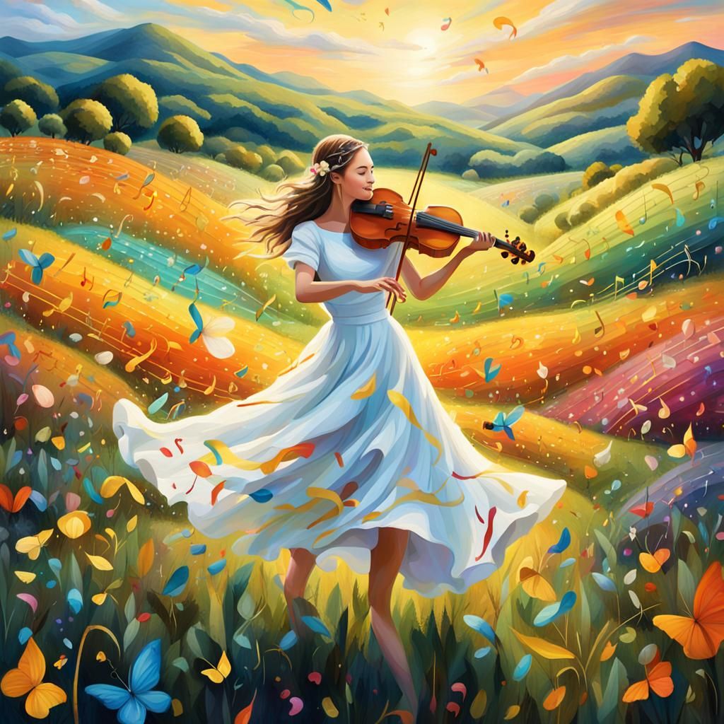 Musical Meadow: A Whimsical Oil Painting in 8k