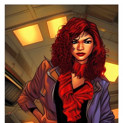Zendaya as MJ Watson with Bold Red Hair in Comic Book Art St...