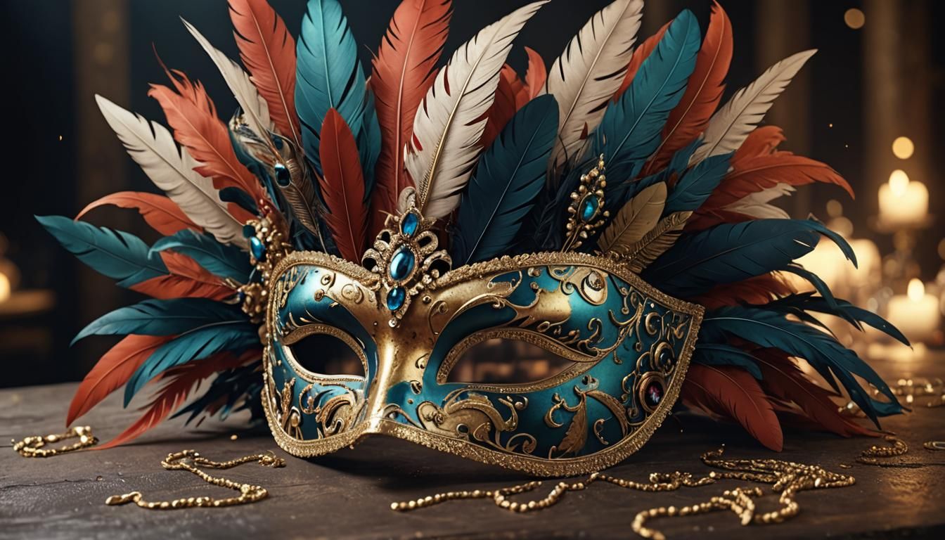 Elegant Masquerade Mask with Jewels, Detailed Matte Painting
