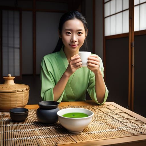 Japanese Woman with Matcha Tea in Japan