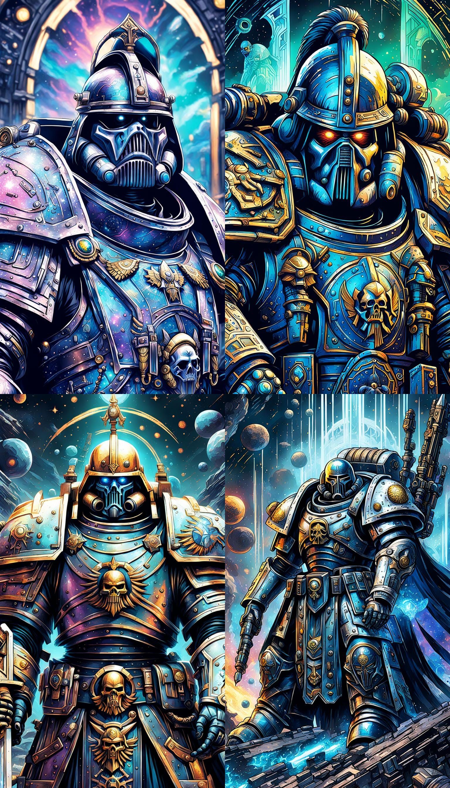 Warhammer 40k,Space soldiers, Gothic aesthetic, retro sci-fi, By comic artist Style,Emperor's guard , Detailed and expre...