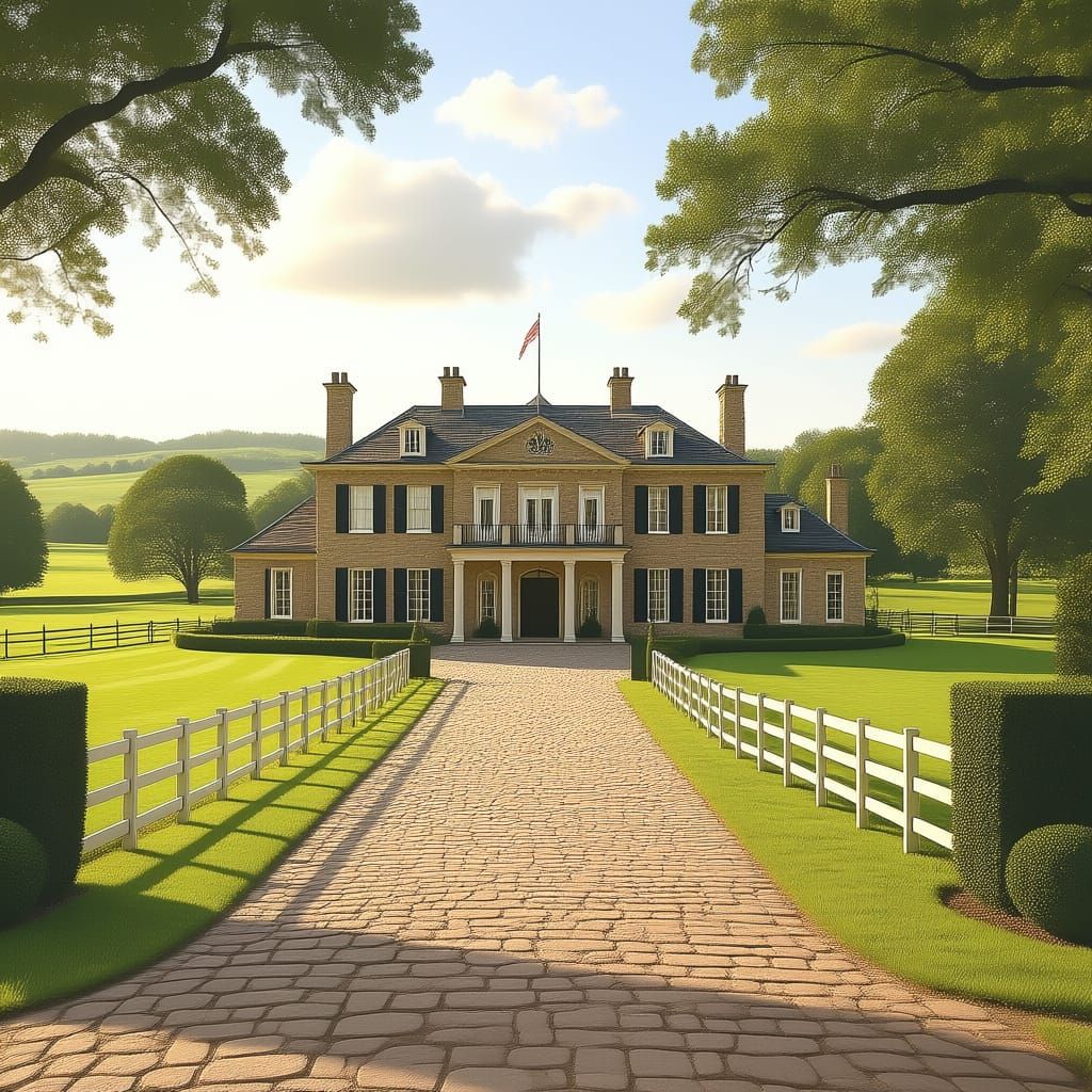 Elegant British Country Club in Golden Afternoon Light