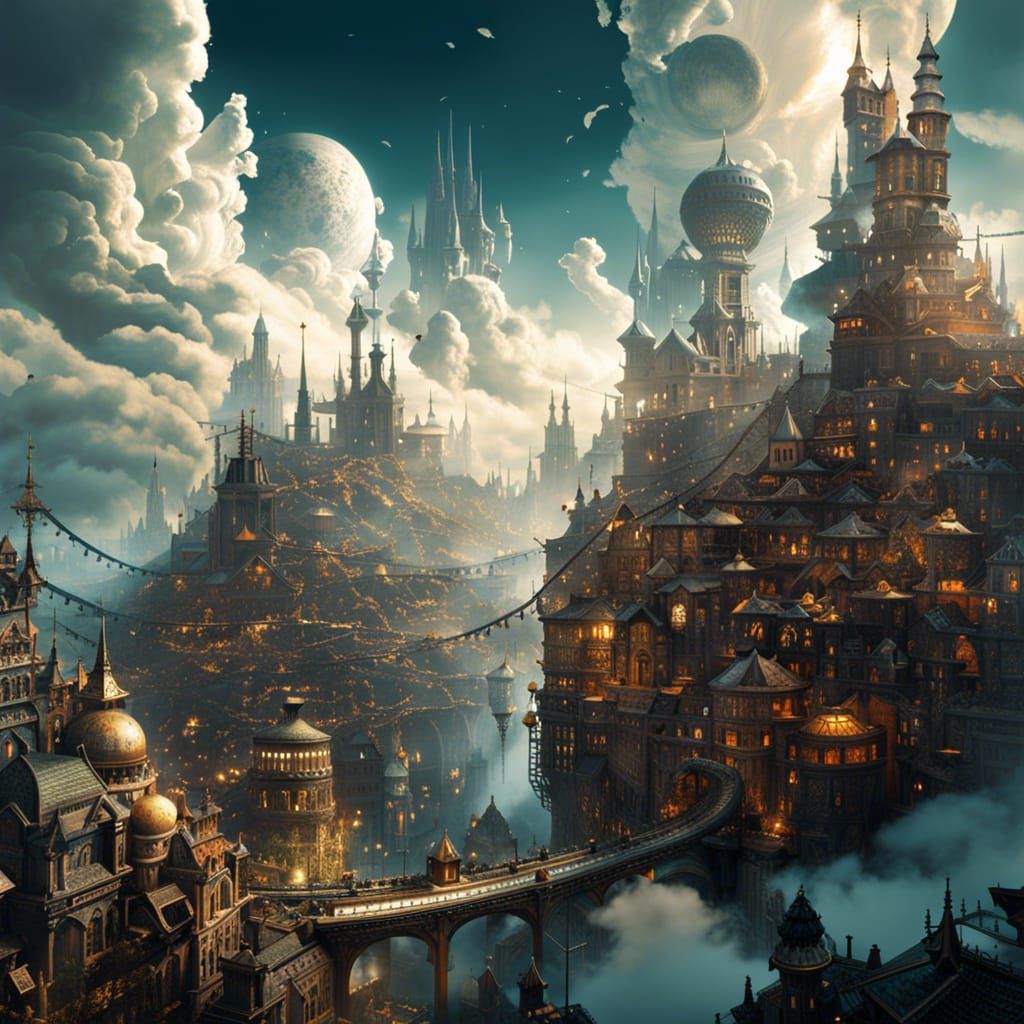 Skybound Cityscape in Borderland Fantasy Style