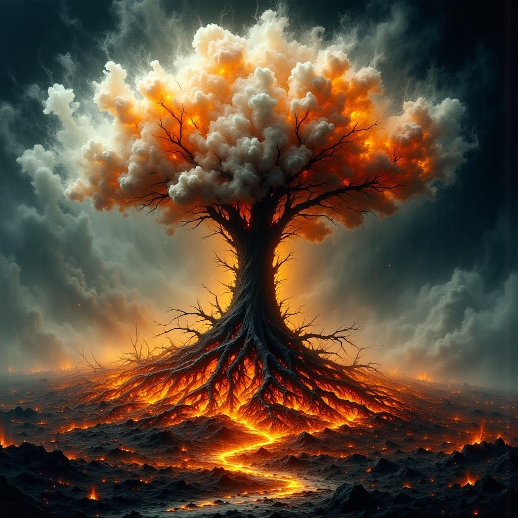 Smoke Tree Emerging from Burning Match