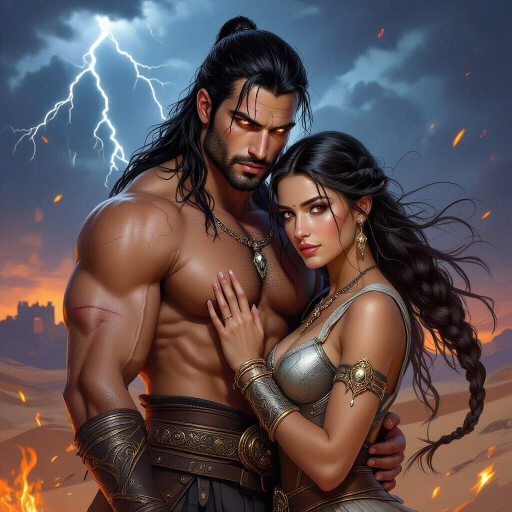 Dark Fantasy Portrait of Muscular God-like Man and Warrior P...