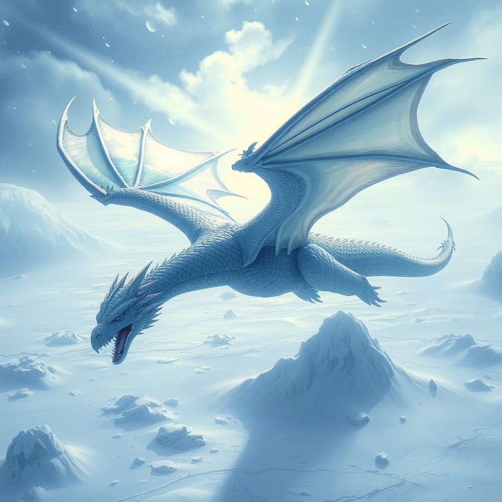 Epic Dragon Soaring Over Frozen Wasteland