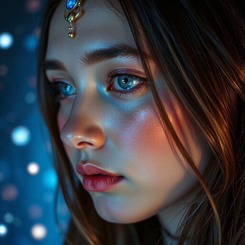 Celestial Starseed Portrait in Vibrant Oil Painting Style