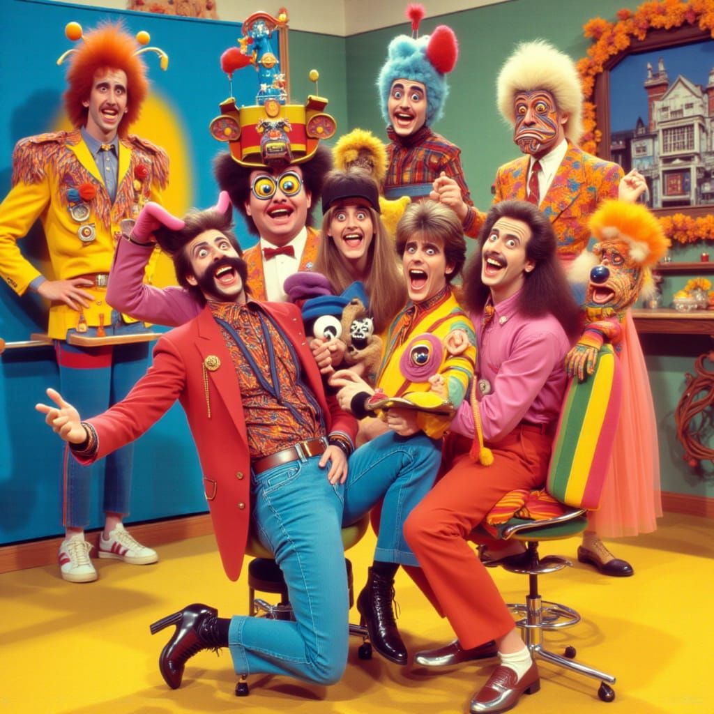 Quirky 80s Sitcom Character in Comic Book Style