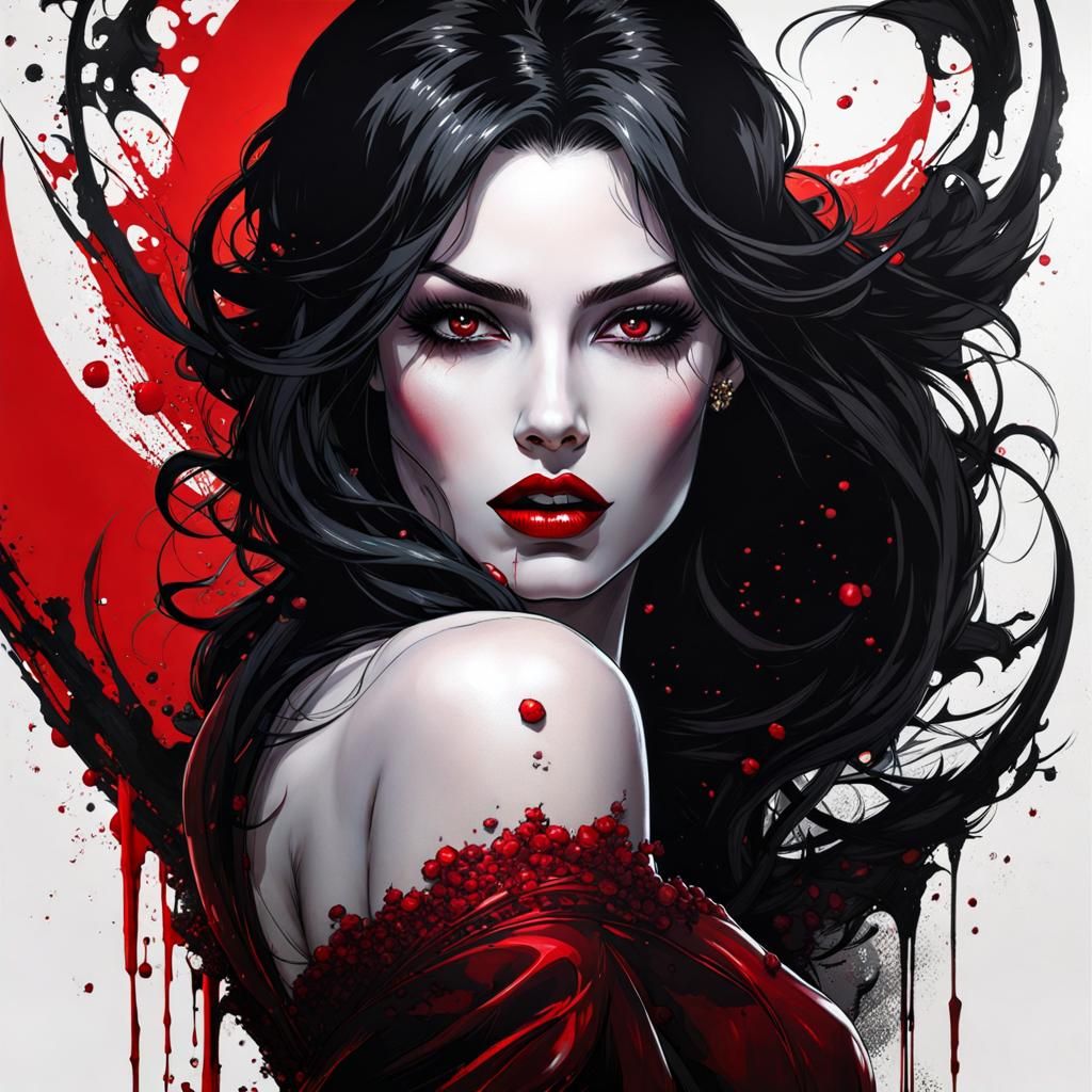 Beautiful Gothic Vampire Portrait in Splash Art Style