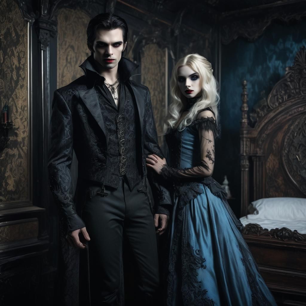 Vampire Portrait with Dark Hair and Blue Eyes