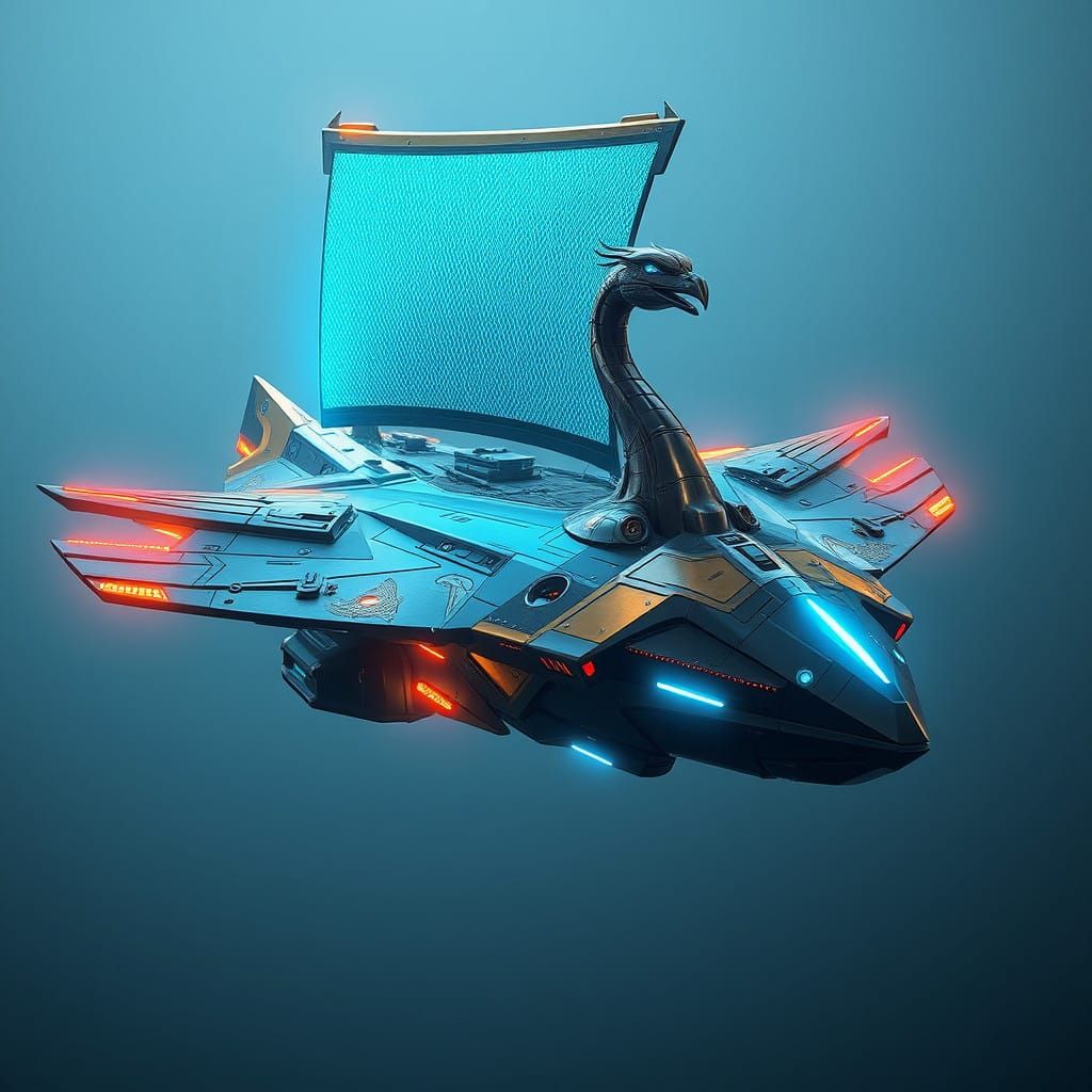 Cyberpunk Regal Trireme Spaceship in Metallic Elegance