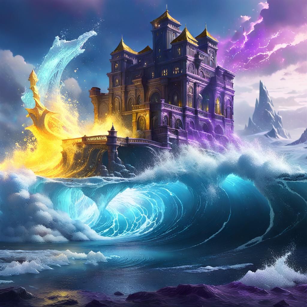 Epic Ocean Blast in Dark Fantasy Style
