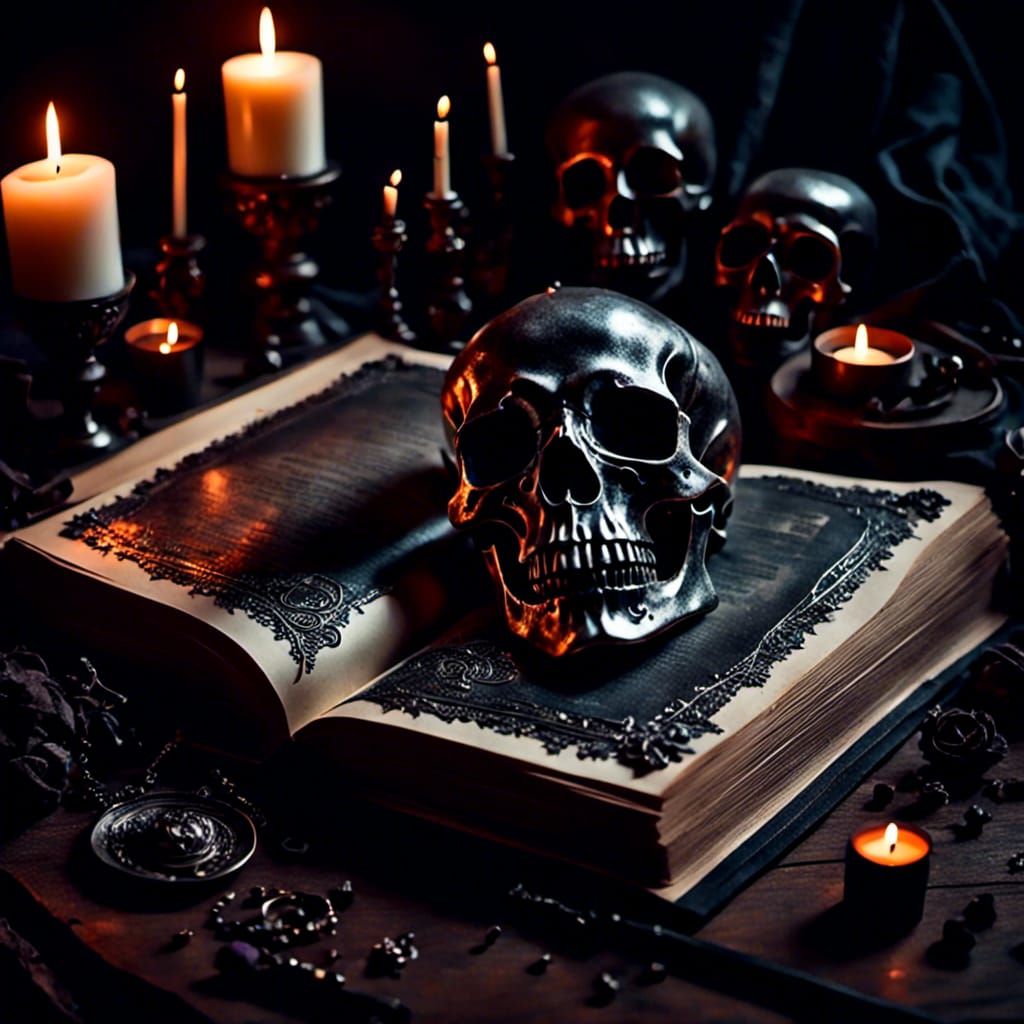 Silver Skull Spell Book in Dark Arts Setting