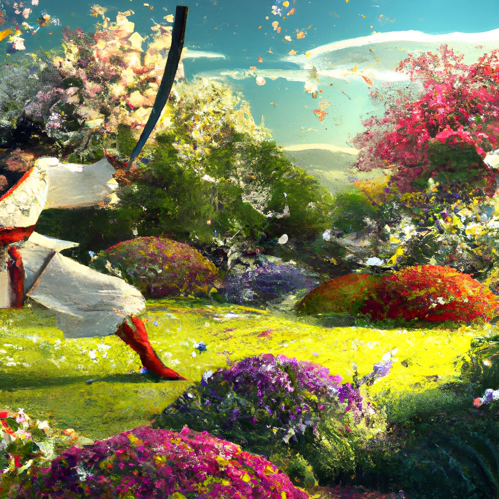 Samurai Disrupts Peaceful Garden in Baroque Style