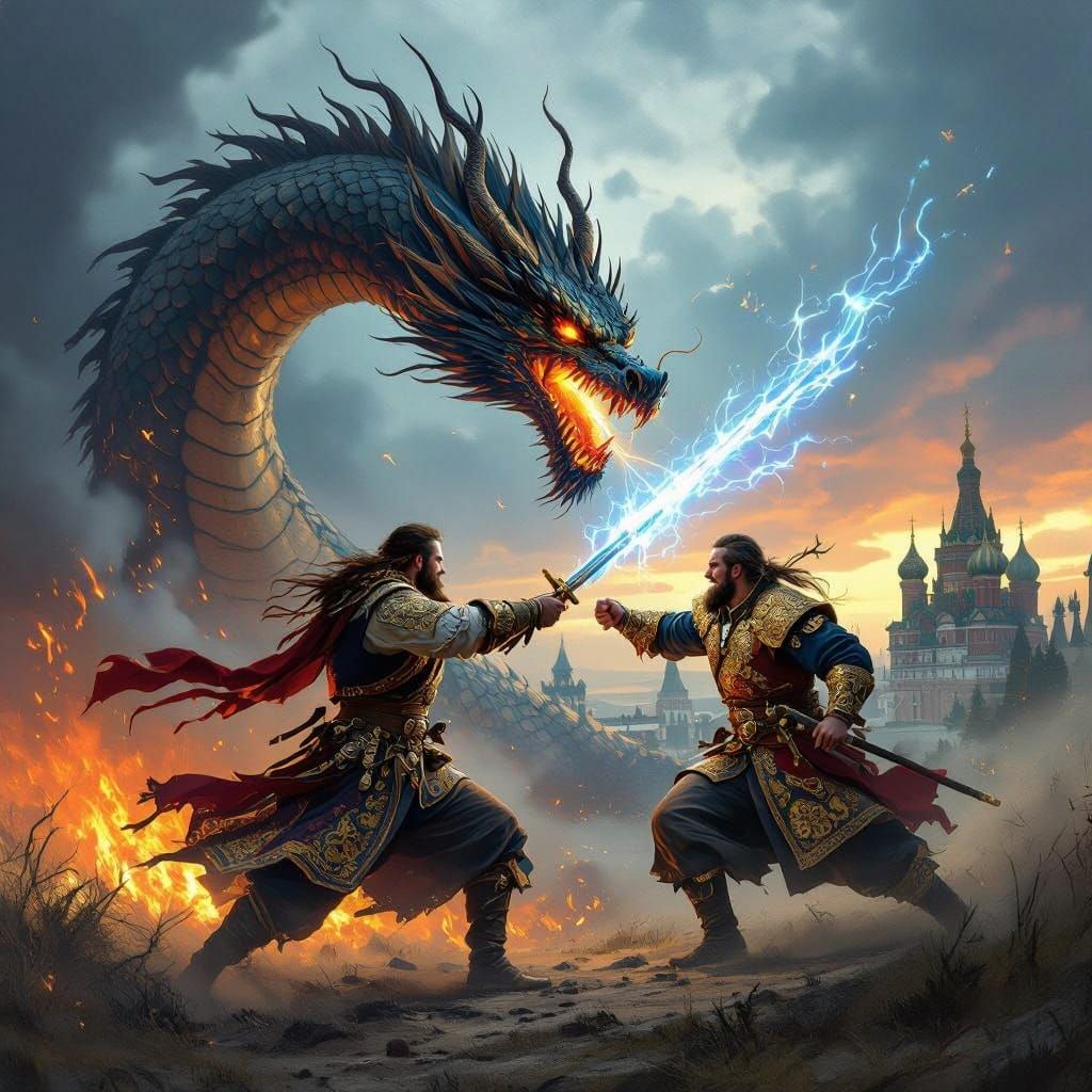 Cyberpunk-Inspired Cossack Battles Dragon in Ukrainian Storm...