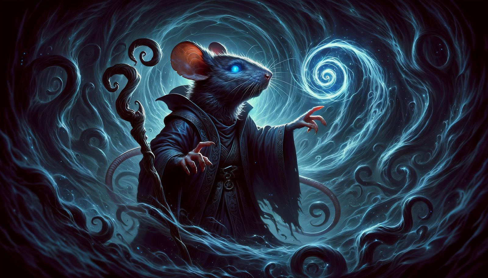 Mysterious Rat Wizard in Swirling Vortex of Magic