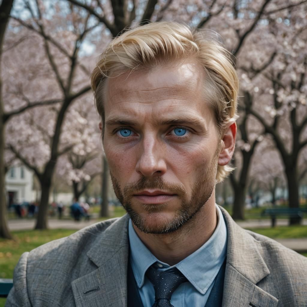 Close-Up Portrait of Blond Man in Park