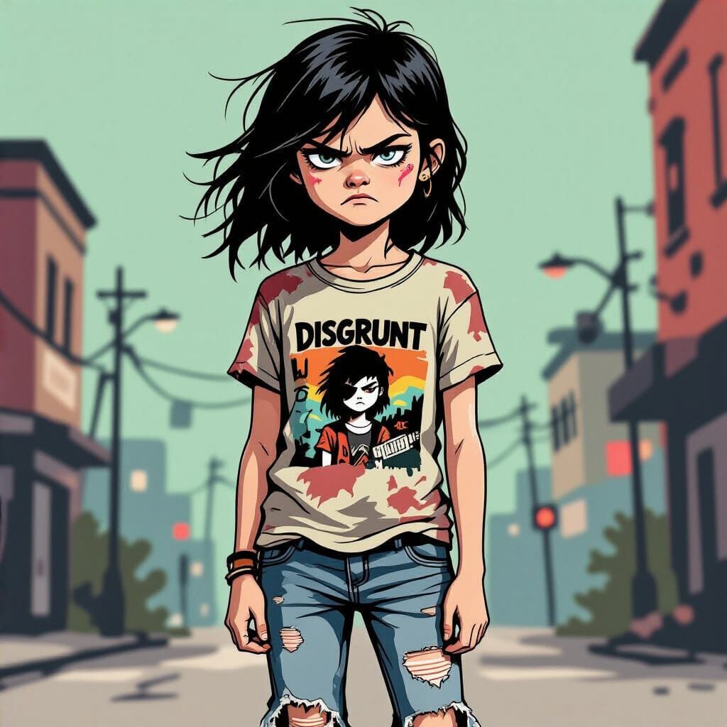 Grumpy Girl in Street Art Style