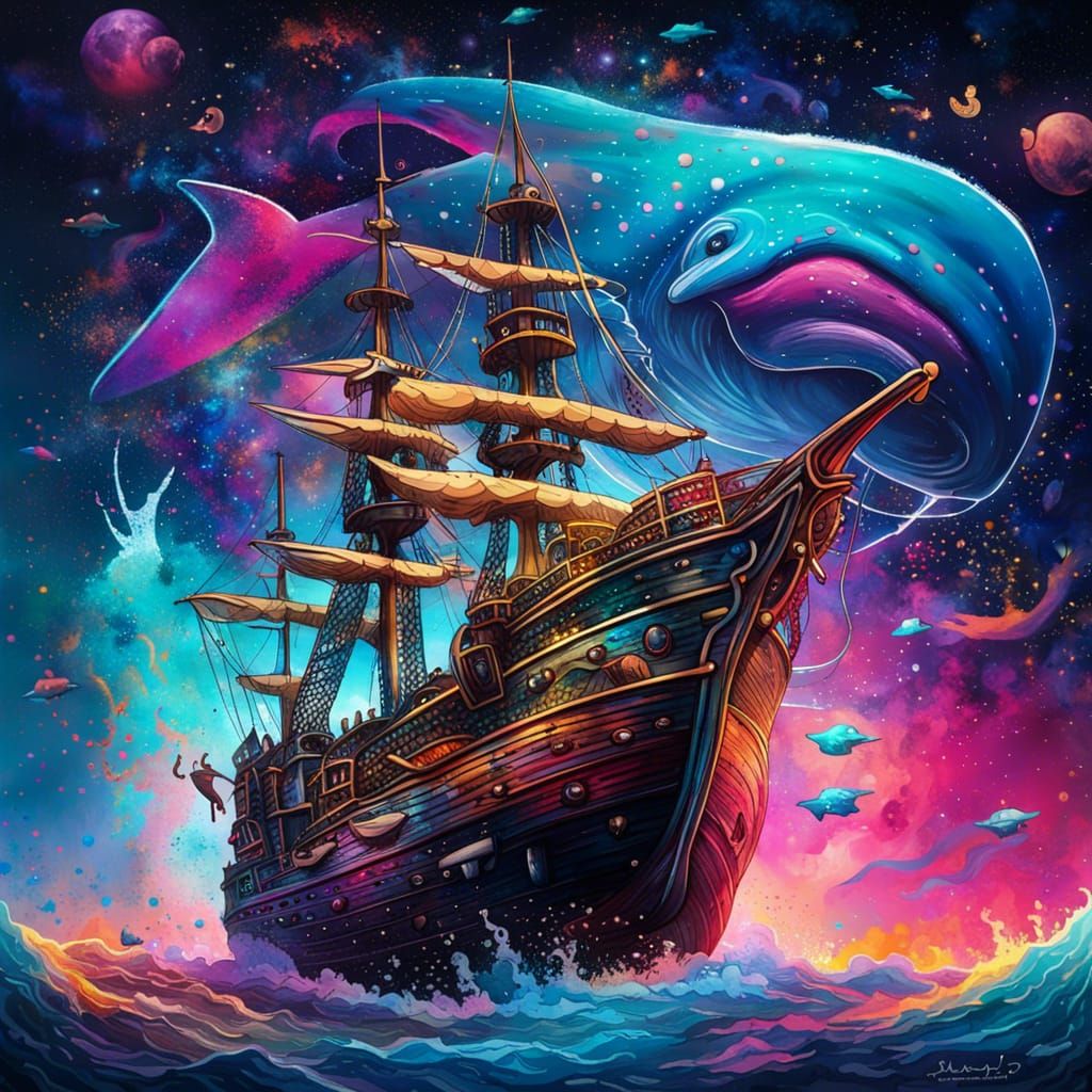 Pirate Ship vs Space Whale Graffiti Art