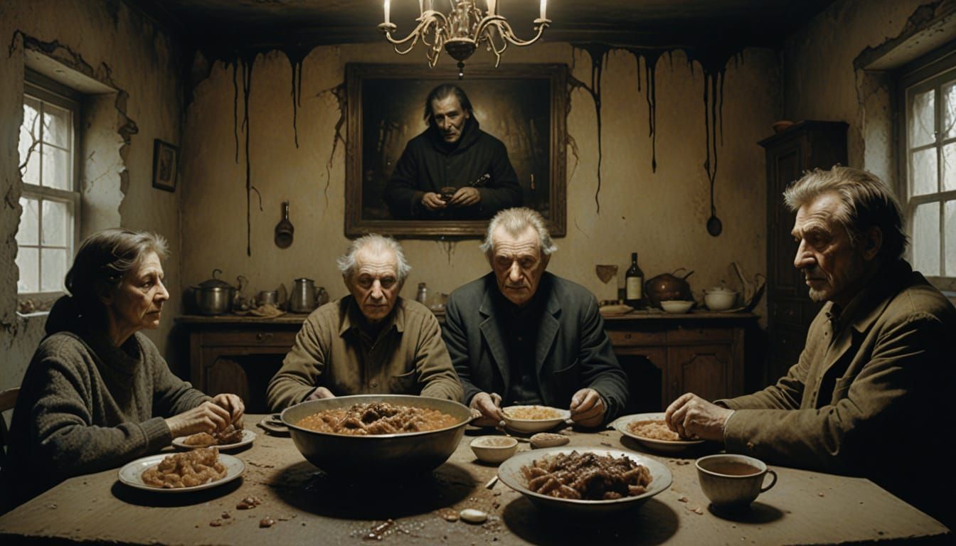 Family Meal in War-Torn Bosnia, Surrealist Style