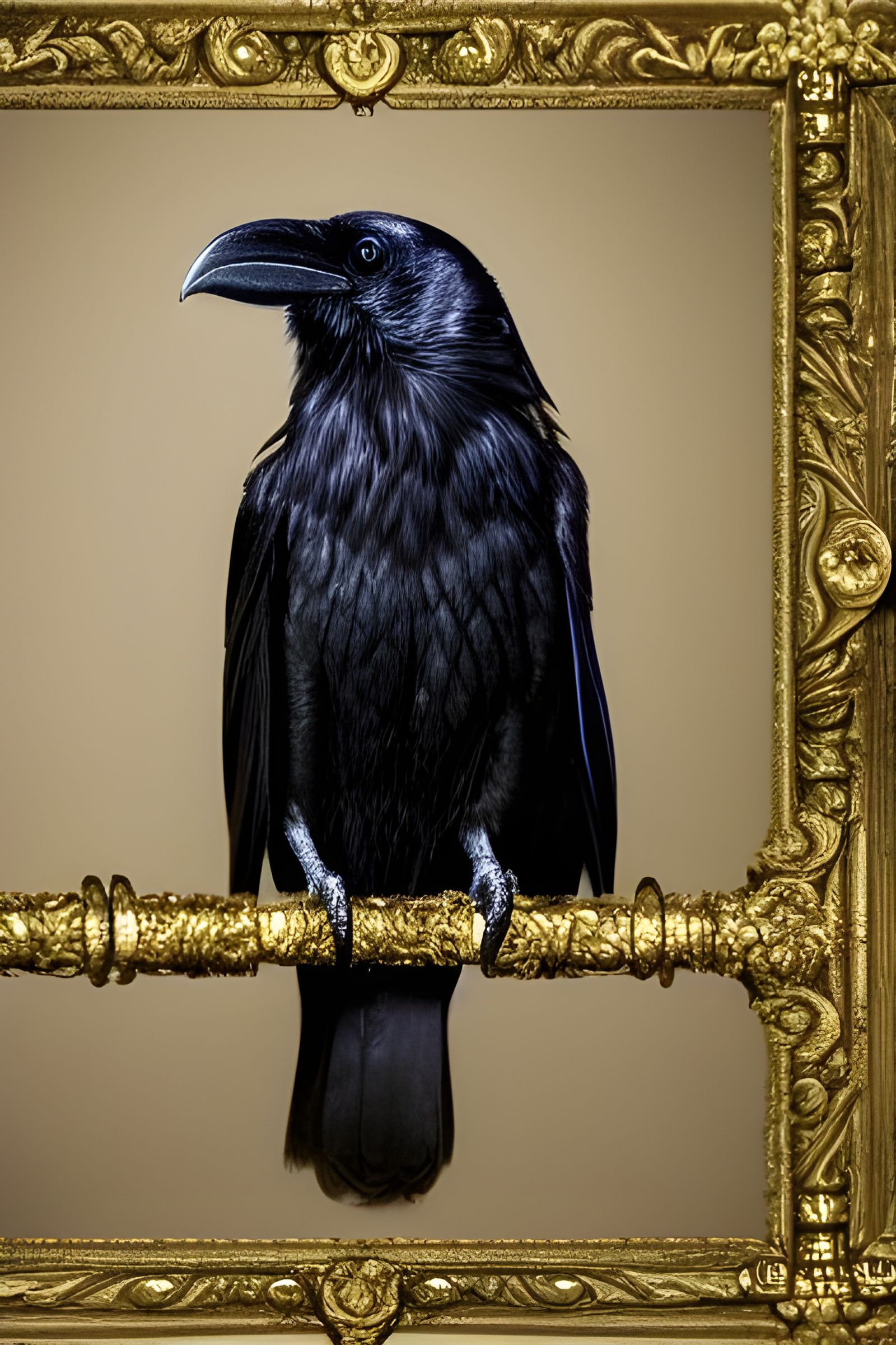 Elegant Raven Preening: Ornate and Detailed Bird Art