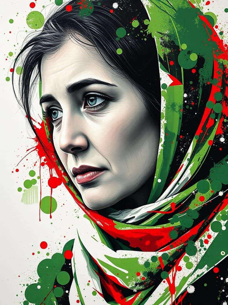 Palestinian Woman Portrait Splash Art