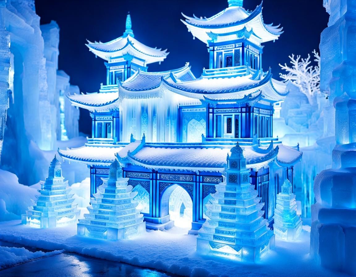 Icy Shaolin Guard Sculpture at Snowy Temple