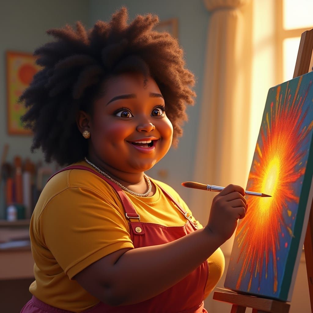 Vibrant Black Teen Girl Paints in Art Class on World Art Day