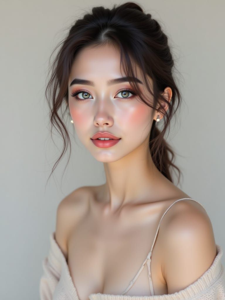 Detailed Studio Portrait of a Serene Young Woman
