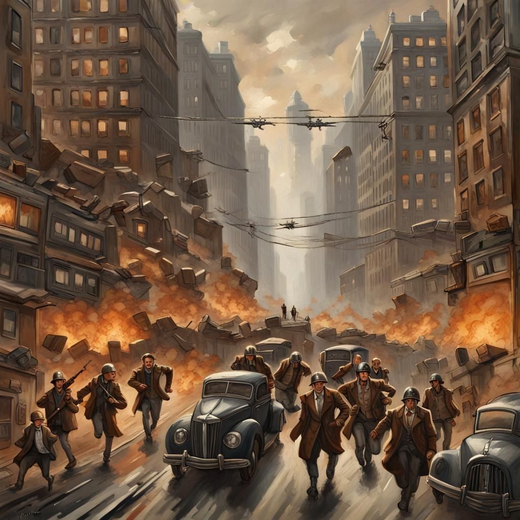 Dieselpunk Overdog Invasion: Cityscape in Chaos