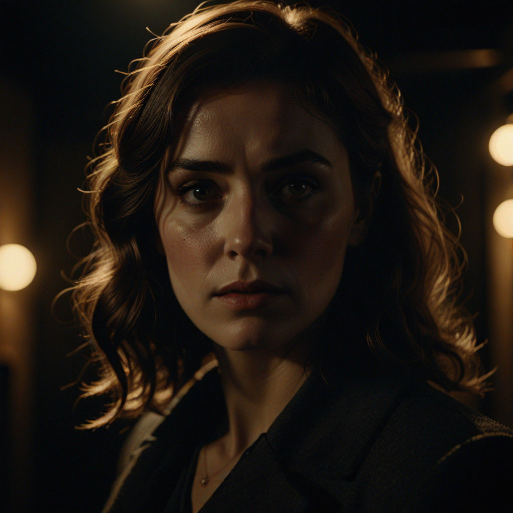 Girl in Moody Film Noir Hiding from Spotlight